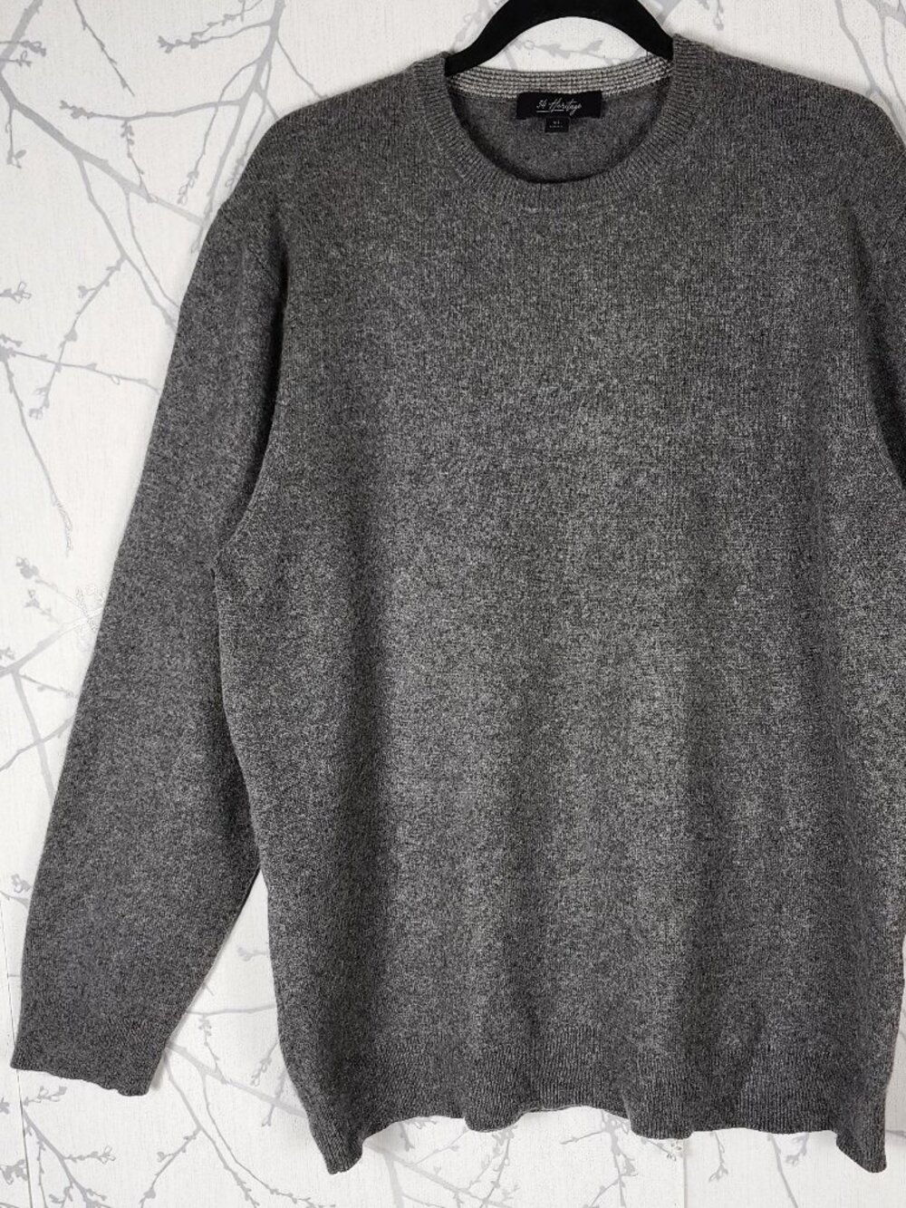 34 Heritage Gray Cashmere Silk Wool Knit Crewneck Sweater